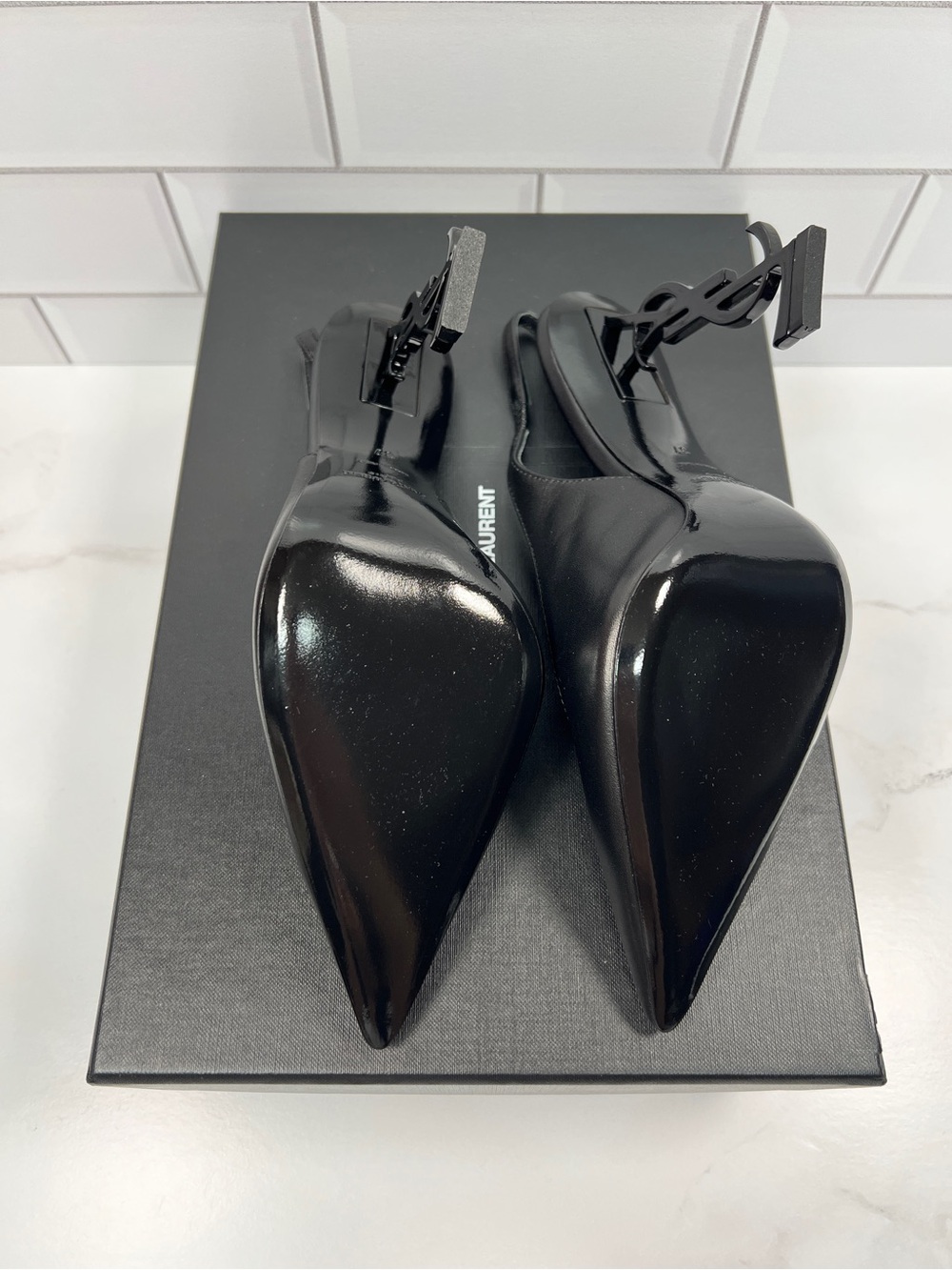 YSL Yves Saint Laurent Black Opyum Slingback Leather Pumps Pump Heels Heel - Picture 5 of 6
